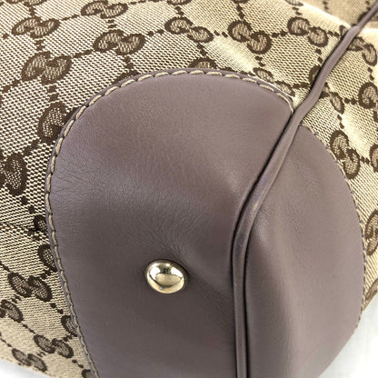 GUCCI GG帆布標誌緞帶皮革帆布MAYFAIR 257061手提包米色薰衣草灰色復古oldgucci tdg5wh