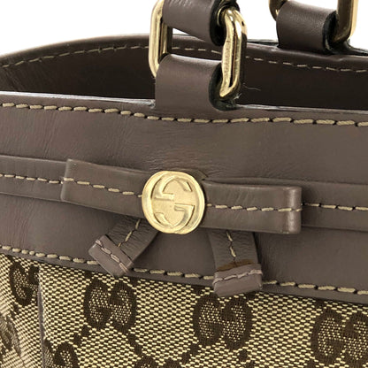 GUCCI GG帆布標誌緞帶皮革帆布MAYFAIR 257061手提包米色薰衣草灰色復古oldgucci tdg5wh