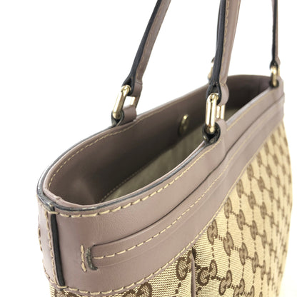 GUCCI GG帆布標誌緞帶皮革帆布MAYFAIR 257061手提包米色薰衣草灰色復古oldgucci tdg5wh