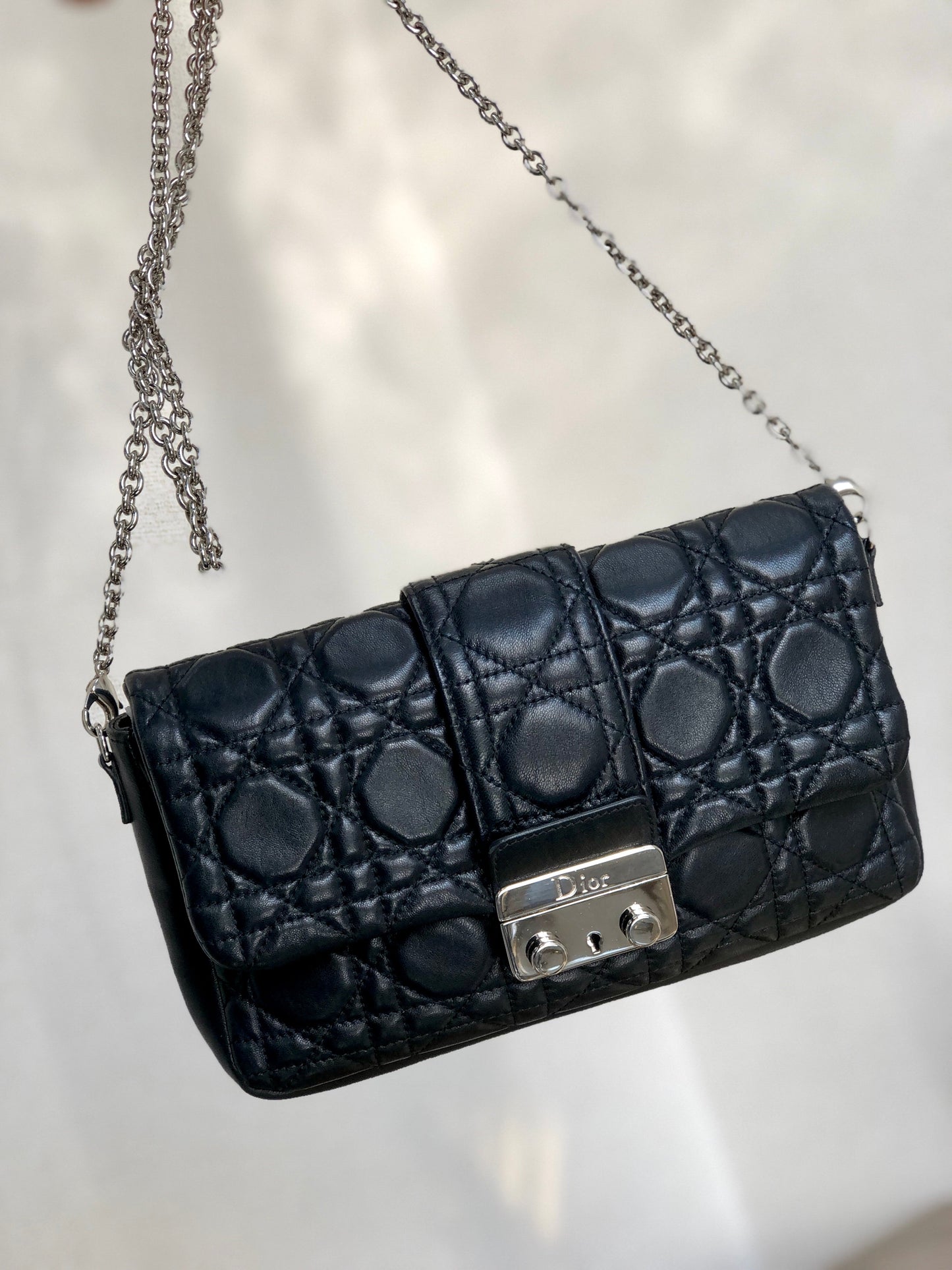 Christian Dior Cannage New lock Chain Crossbody Shoulder bag Black Vintage Old yrvfx2