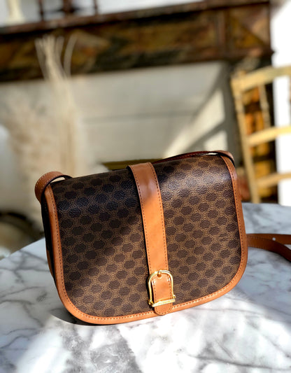 CELINE Macadam Flap Buckle Crossbody Shoulder bag Brown Vintage Old Celine 3m2bpx