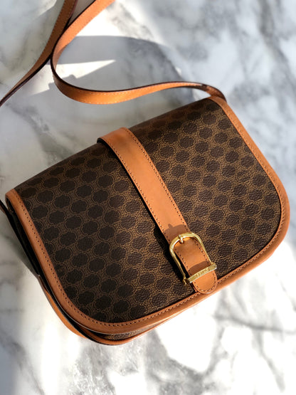 CELINE Macadam Flap Buckle Crossbody Shoulder bag Brown Vintage Old Celine 3m2bpx