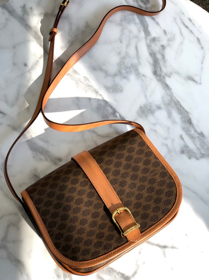 CELINE Macadam Flap Buckle Crossbody Shoulder bag Brown Vintage Old Celine 3m2bpx