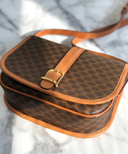 CELINE Macadam Flap Buckle Crossbody Shoulder bag Brown Vintage Old Celine 3m2bpx