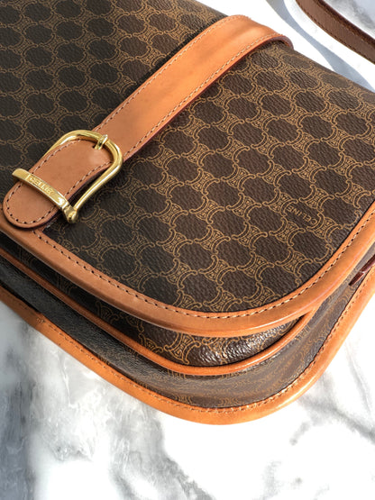 CELINE Macadam Flap Buckle Crossbody Shoulder bag Brown Vintage Old Celine 3m2bpx