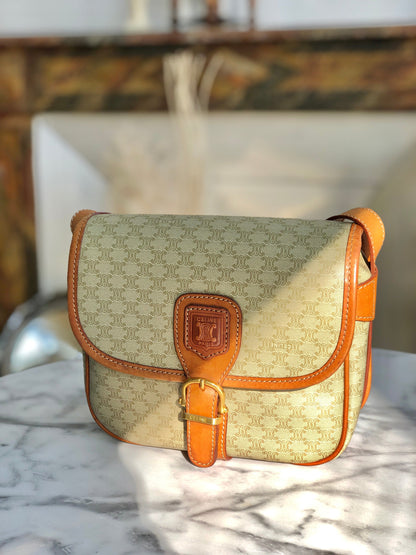 CELINE Macadam 扣式斜背包 米色復古舊款 Celine hmpa2s