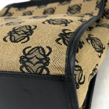 LOEWE Anagram Leather Canvas Handbag Brown Black Vintage Old jsd3j3