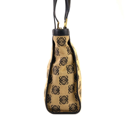 LOEWE Anagram Leather Canvas Handbag Brown Black Vintage Old jsd3j3