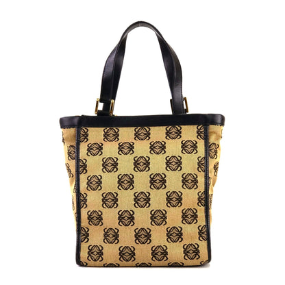 LOEWE Anagram Leather Canvas Handbag Brown Black Vintage Old jsd3j3