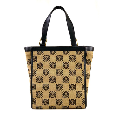 LOEWE Anagram Leather Canvas Handbag Brown Black Vintage Old jsd3j3