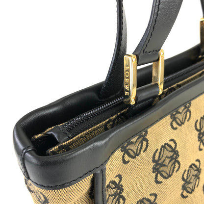 LOEWE Anagram Leather Canvas Handbag Brown Black Vintage Old jsd3j3
