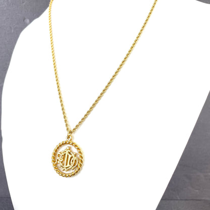 Christian Dior Oval Necklace Emblem logo Gold Vintage Old mvpx2h
