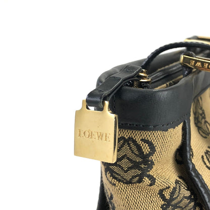 LOEWE Anagram Leather Canvas Handbag Brown Black Vintage Old jsd3j3