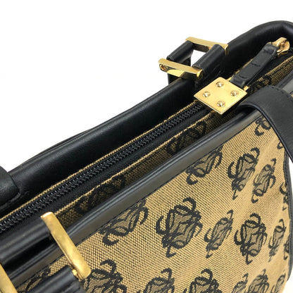 LOEWE Anagram Leather Canvas Handbag Brown Black Vintage Old jsd3j3