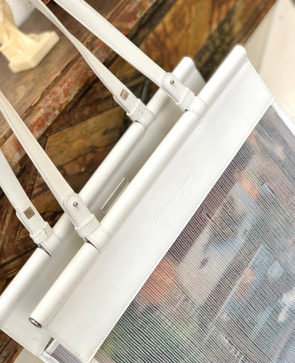 Salvatore Ferragamo 標誌浮雕透明包肩背包手提包白色復古舊 rwnbrc