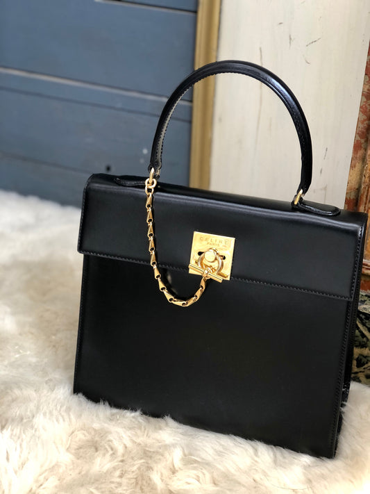 CELINE Toggle clasp Chain Handbag Black Vintage Old Celine xzxdk2