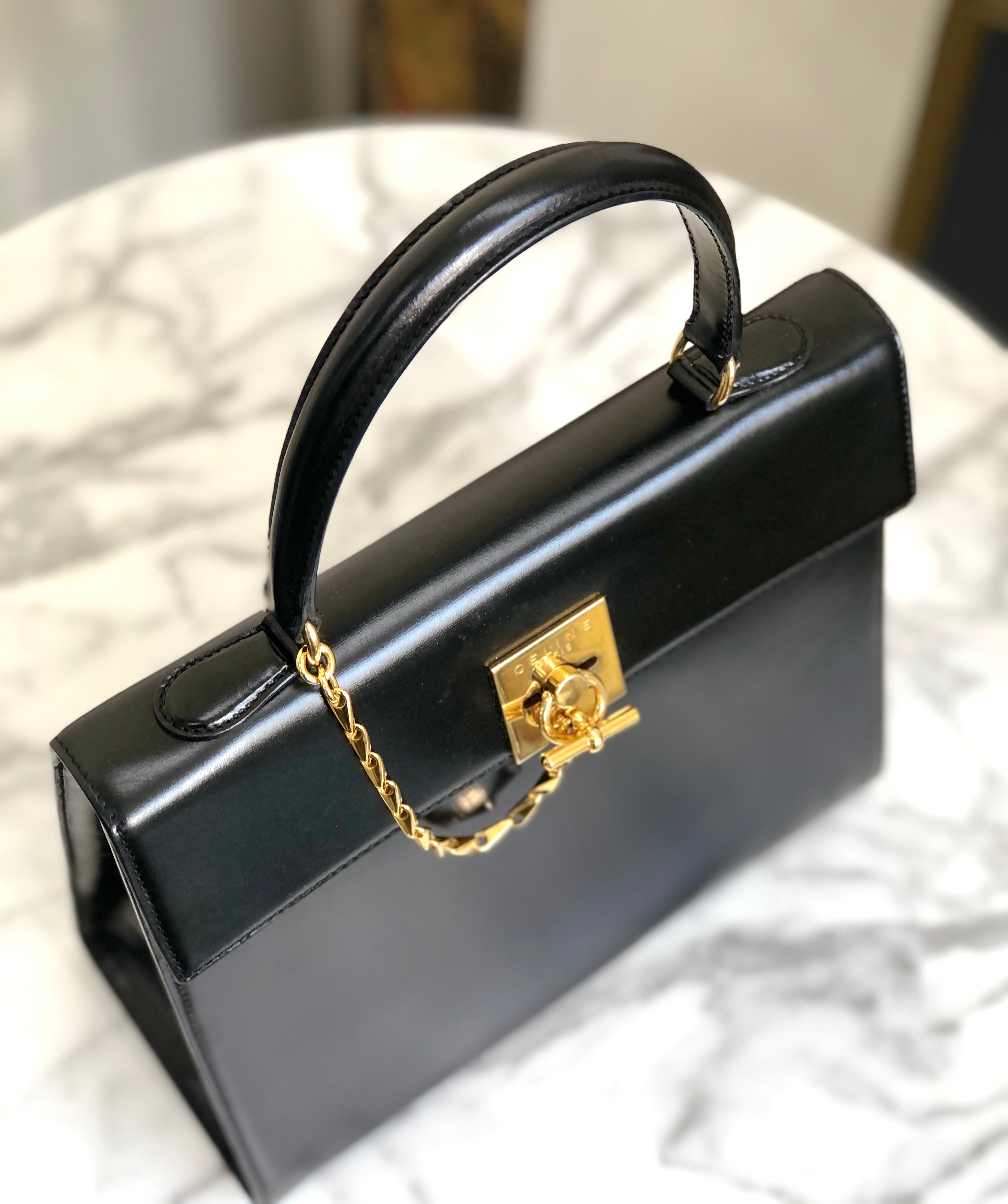 CELINE Toggle clasp Chain Handbag Black Vintage Old Celine xzxdk2