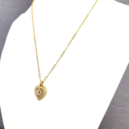 Christian Dior Emblem Stone Heart Necklace Gold Vintage Old 5mr7zs