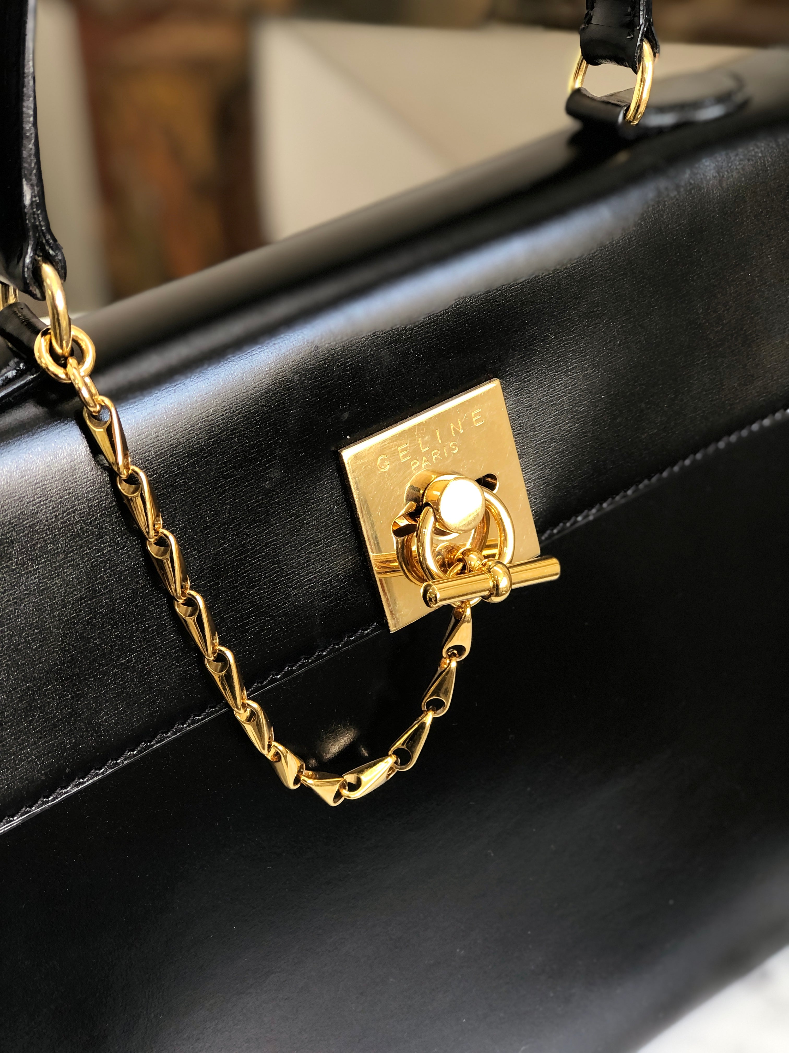 CELINE Toggle clasp Chain Handbag Black Vintage Old Celine