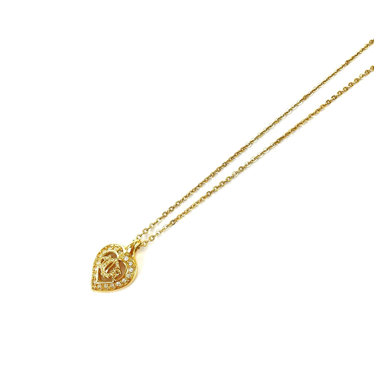 Christian Dior Emblem Stone Heart Necklace Gold Vintage Old 5mr7zs