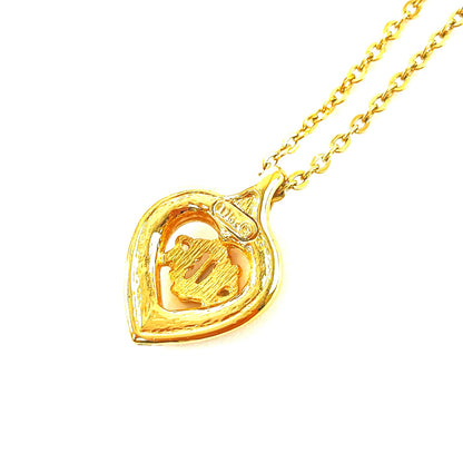 Christian Dior Emblem Stone Heart Necklace Gold Vintage Old 5mr7zs