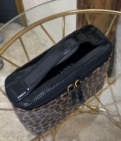 LOEWE Leopard Vanity Enamel Handbag Mini Bag Black Brown vintage Old x7rt6f