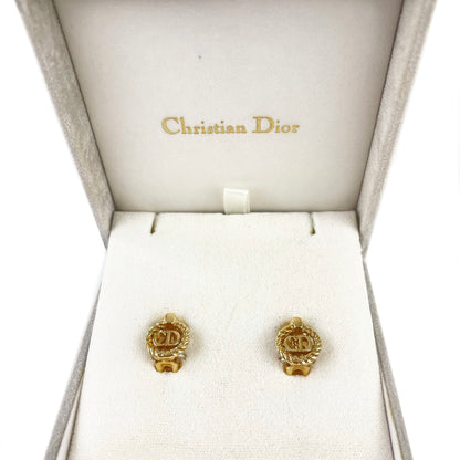 Christian Dior CD Twist Earrings Gold Vintage Old vvxt8n