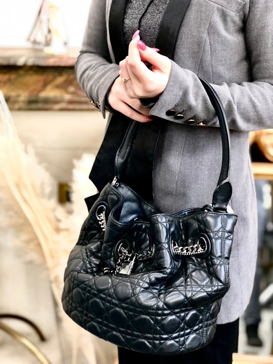 Dior Trotter Hand Bag Shoulder Duffle Bag PVC Black/SilverHardware