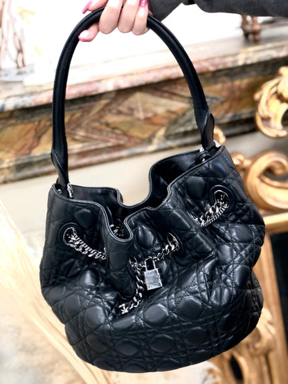 Christian Dior Cannage Lady dior Padlock Charm Bucket Totebag Black Vintage txf4va