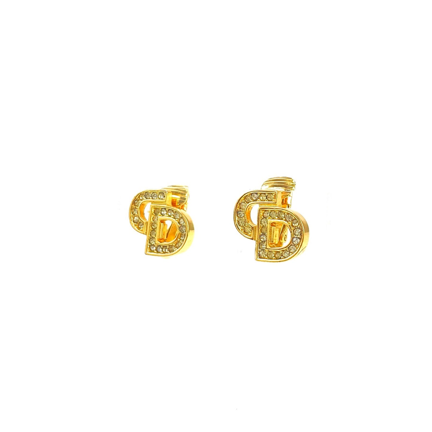 Christian Dior CD Stone Earrings Gold Vintage Old 4knmy6