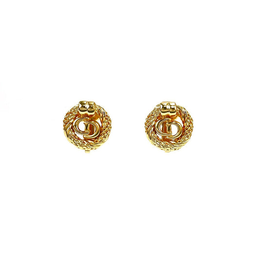 Christian Dior CD logo Earrings Gold Vintage Old 6ts2x3