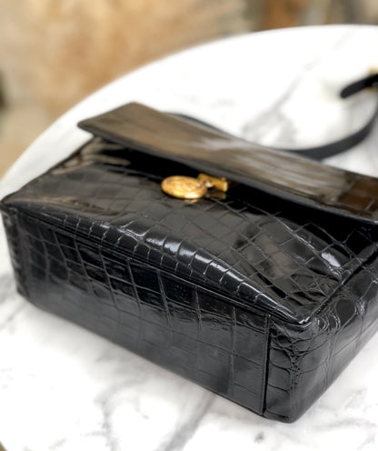 FENDI Janus Crocodile embossed Shoulder bag Black Vintage Old 8ap7ix