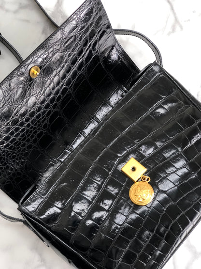 FENDI Janus Crocodile embossed Shoulder bag Black Vintage Old 8ap7ix