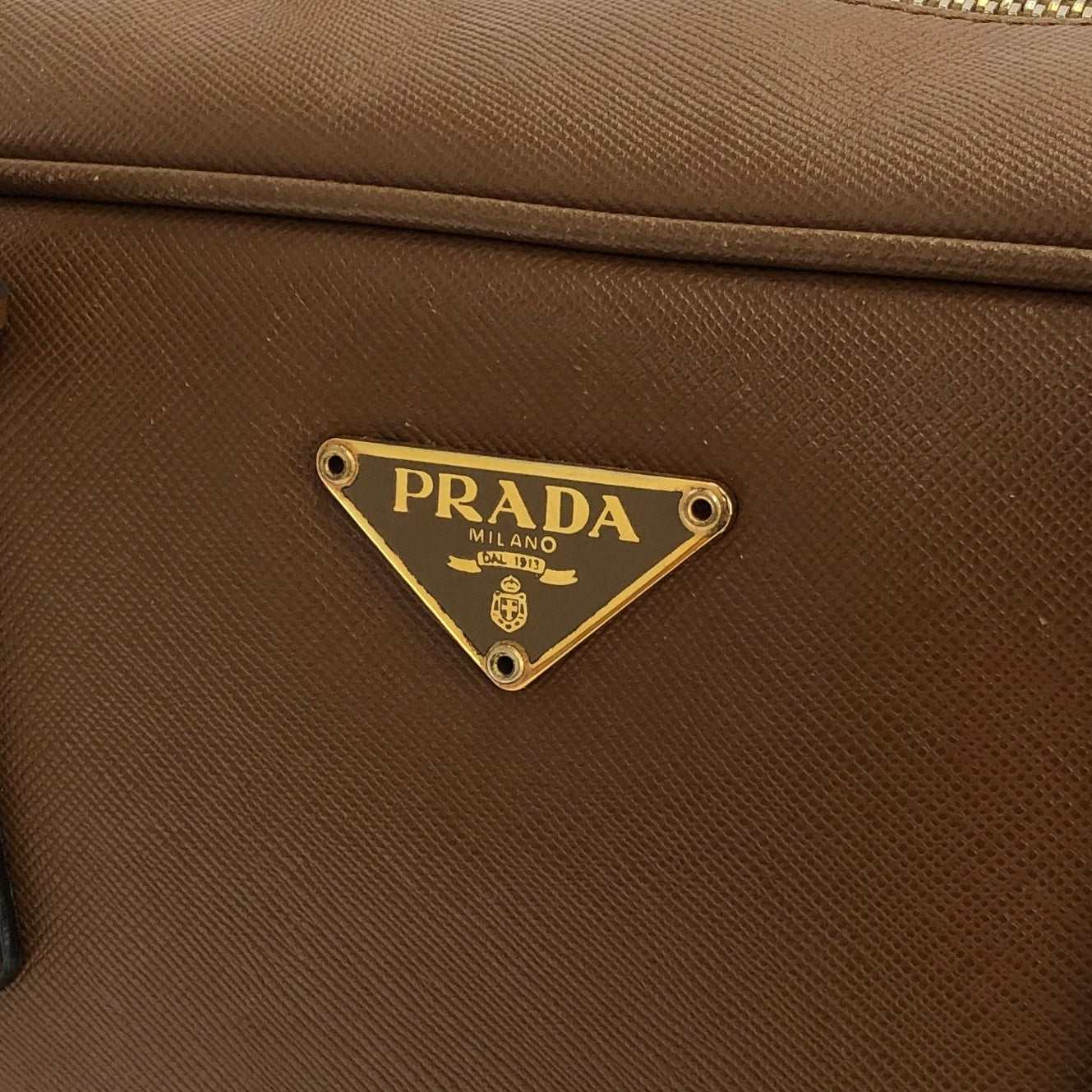 PRADA Triangle logo Boston bag Handbag Brown Vintage Old ri48uk