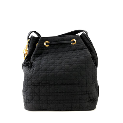 Christian Dior Cannage Charm Nylon Drawstring Shoulderbag Dark navy Vintage Old czvhv4