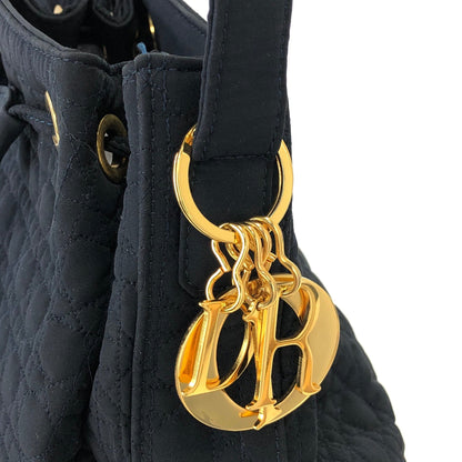 Christian Dior Cannage Charm Nylon Drawstring Shoulderbag Dark navy Vintage Old czvhv4