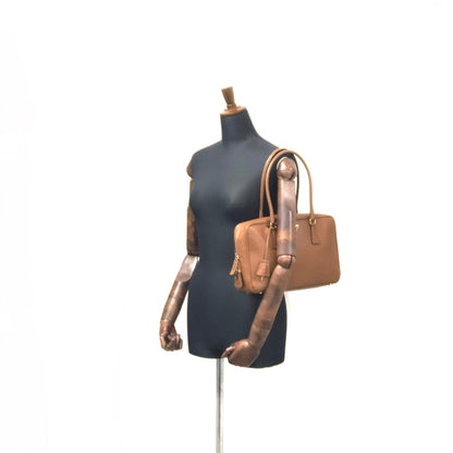 PRADA Triangle logo Boston bag Handbag Brown Vintage Old ri48uk