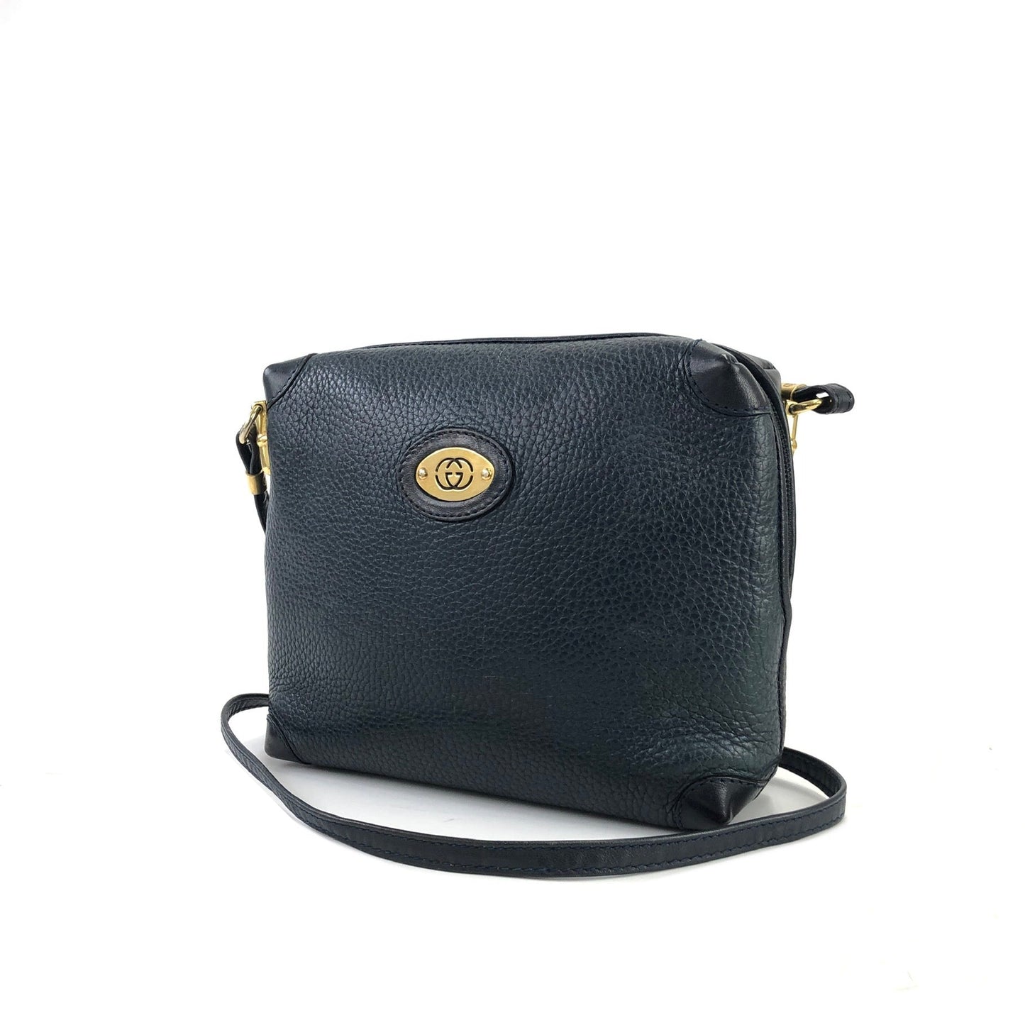 GUCCI Logo Leather Crossbody Shoulder bag Navy mini Old gucci Vintage 5iep48