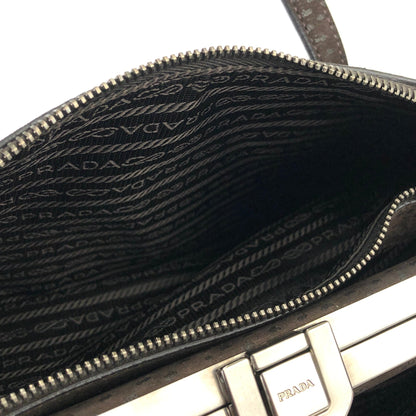 PRADA Triangle logo Metal clasp Tote bag Pig suede Brown Vintage Old x8twc6