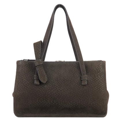 PRADA Triangle logo Metal clasp Tote bag Pig suede Brown Vintage Old x8twc6