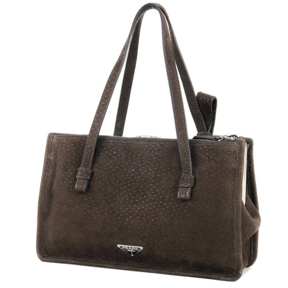 PRADA Triangle logo Metal clasp Tote bag Pig suede Brown Vintage Old x8twc6
