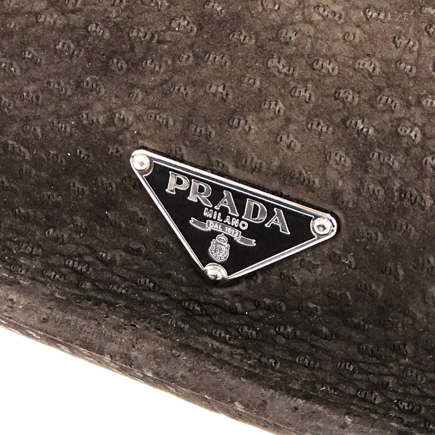 PRADA Triangle logo Metal clasp Tote bag Pig suede Brown Vintage Old x8twc6