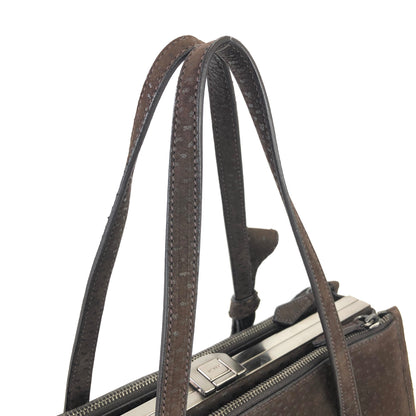 PRADA Triangle logo Metal clasp Tote bag Pig suede Brown Vintage Old x8twc6