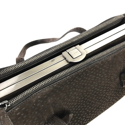 PRADA Triangle logo Metal clasp Tote bag Pig suede Brown Vintage Old x8twc6