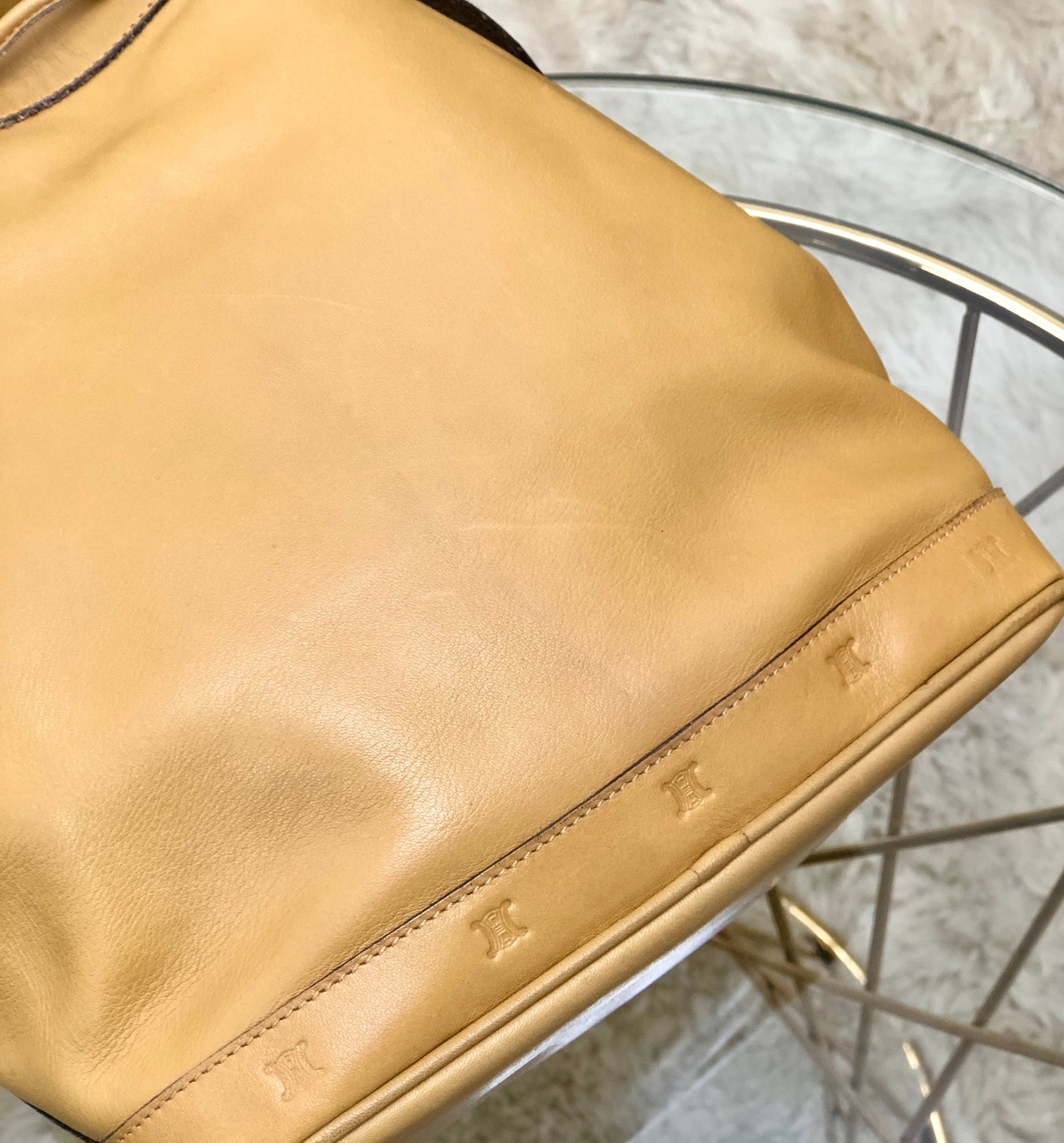 CELINE Blason Drawstring Shoulder bag Beige Vintage Old Celine p3gccu