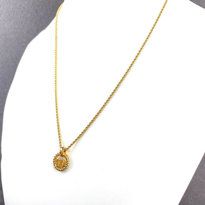 Christian Dior CD logo Twist Circle Necklace Gold Vintage Old 837256
