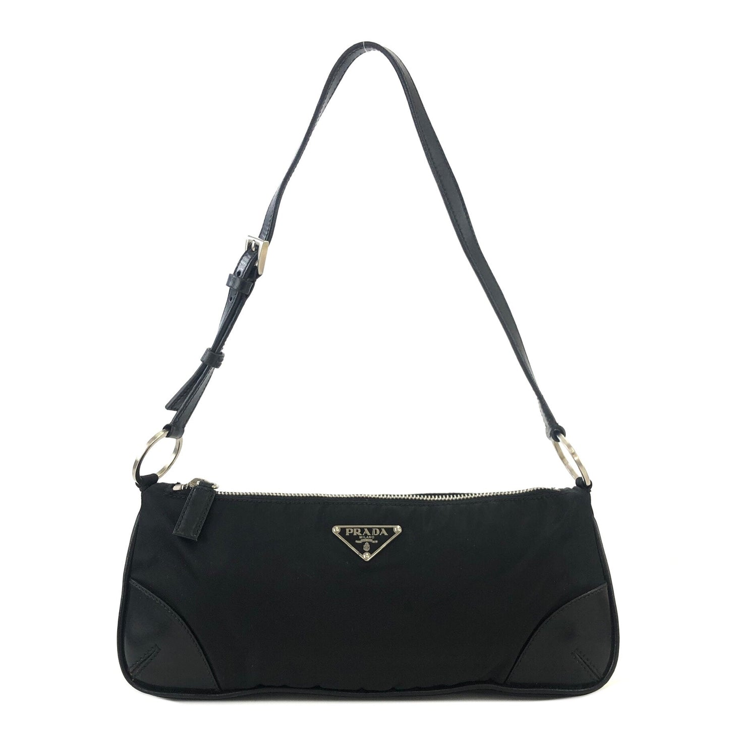PRADA Triangle logo Nylon Hobobag Handbag Black Vintage Old 3shvkr