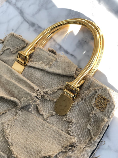 LOEWE Anagram logo Metal handle Fabric Handbag Beige Vintage ne5fzd