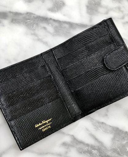Salvatore Ferragamo Vala ribbon Lizard Mini Wallet Coin purse Black Vintage Old 8znjzn