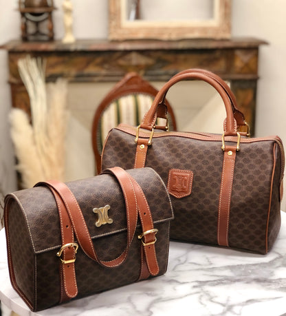 CELINE  Macadam Triomphe Brazon PVC x Leather Box Mini Bag Handbag Brown Old Celine Vintage mrfyri